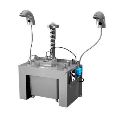 Комплект 2 шт. автоматических смесителей для холодной или температурно-подготовленной воды, с интегрированным автоматическим дозатором мыла, центральный 6 л бачок для мыла, 24 В SLU 45M2