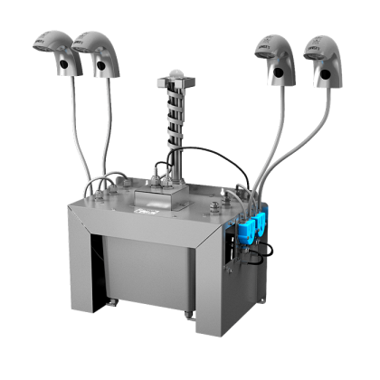 Комплект 4 шт. автоматических смесителей для холодной или температурно-подготовленной воды, с интегрированным автоматическим дозатором мыла, центральный 6 л бачок для мыла, 24 В SLU 45M4