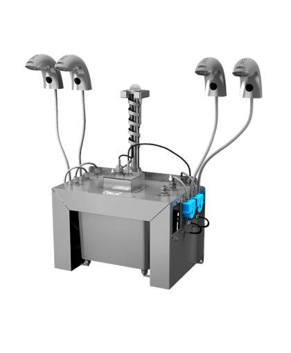 Комплект 4 шт. автоматических смесителей для холодной или температурно-подготовленной воды, с интегрированным автоматическим дозатором мыла, центральный 6 л бачок для мыла, 24 В SLU 45M4