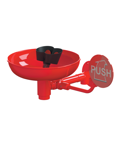 Аварийный фонтан для глаз настенный с двумя головками, чашей и пусковым рычагом SLSN 20