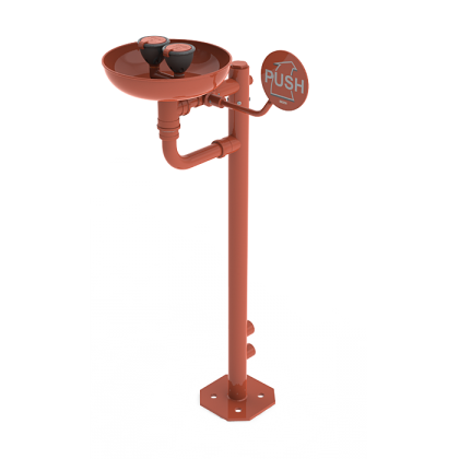 Аварийный фонтан для глаз напольный с двумя головками, чашей и пусковым рычагом SLSN 25