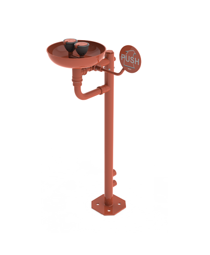 Аварийный фонтан для глаз напольный с двумя головками, чашей и пусковым рычагом SLSN 25